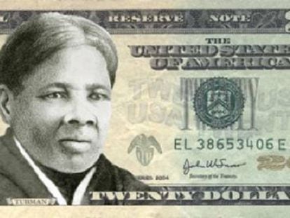 Montagem de um cédula de 20 dólares com o retrato de Harriet Tubman, realizado pela campanha Women on 20’s.