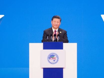 O presidente chinês, Xi Jinping, durante a cerimônia de inauguração da feira global de importação
