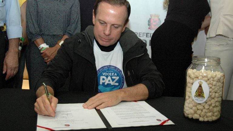 O prefeito João Doria (PSDB), em evento de lançamento do programa Alimento para Todos.