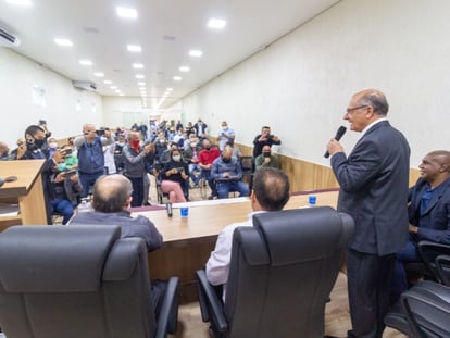 O ex-governador de São Paulo Geraldo Alckmin em evento com sindicalistas na quarta-feira, em São Paulo.