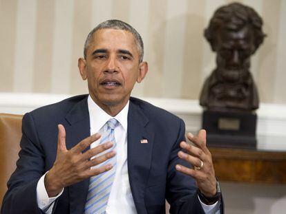 Barack Obama, durante anúncio oficial no Salão Oval, na Casa Branca.