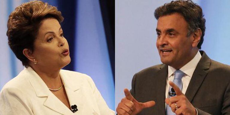 Dilma e Aécio no debate deste domingo.