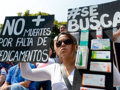 Manifestação contra a falta de medicamentos, no mês passado, em Caracas.