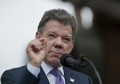 O presidente Juan Manuel Santos, durante um discurso.