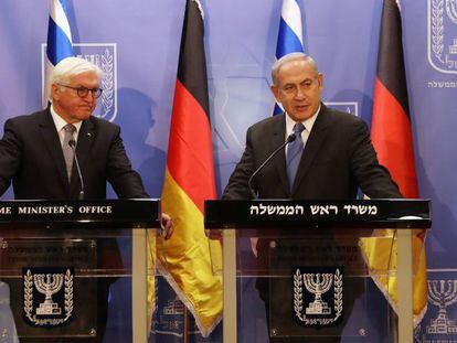 O presidente da Alemanha, Frank-Walter Steinmeier, e o primeiro-ministro israelense, Benjamin Netanyahu, em Jerusalém.