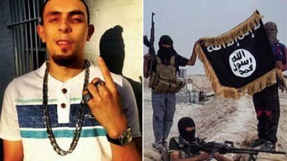 À esquerda, Abdel Bary. À direita, uma foto da célula do Estado Islâmico à qual ele pertencia, segundo os investigadores.
