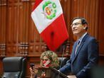 Peru's President Martin Vizcarra addresses lawmakers at Congress, as he faces a second impeachment trial over corruption allegations, in Lima, Peru November 9, 2020. Peruvian Presidency/Handout via REUTERS. NO RESALES. NO ARCHIVES. ATTENTION EDITORS - THIS IMAGE HAS BEEN SUPPLIED BY A THIRD PARTY.