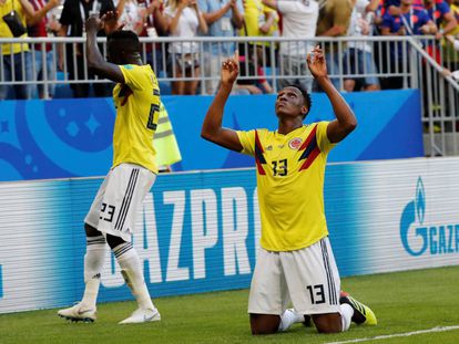 Yerry Mina comemora gol da Colômbia