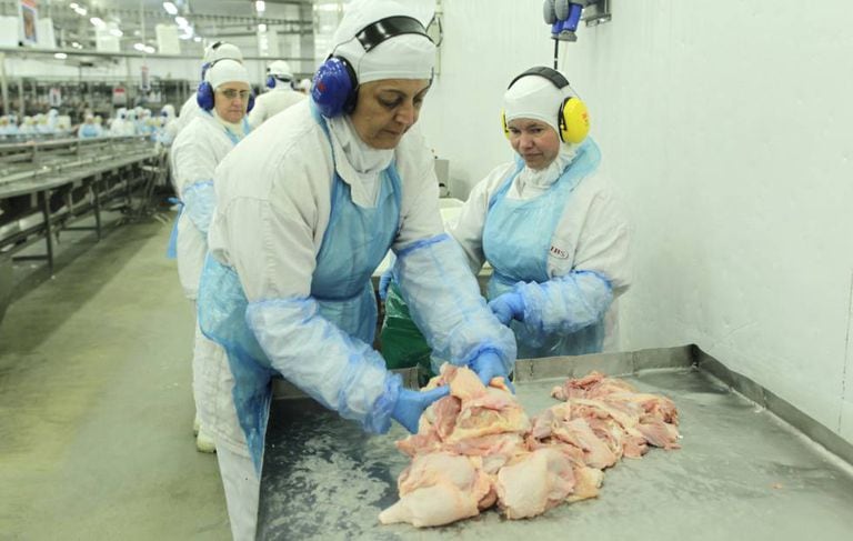 Funcionárias de uma fábrica da empresa brasileira JBS.
