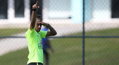 Neymar, em um treino do Brasil.