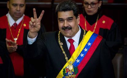 Maduro depois de prestar juramento como presidente da Venezuela pela segunda vez.
