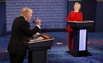 Donald Trump e Hillary Clinton no debate em Nova York.