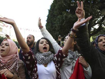Uma manifestação de mulheres contra a discriminação na Tunísia, em 2016.