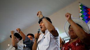O ex-presidente da Bolívia, Evo Morales, durante entrevista coletiva em Buenos Aires em que anunciou seu ex-ministro Luis Arce como candidato à presidência.