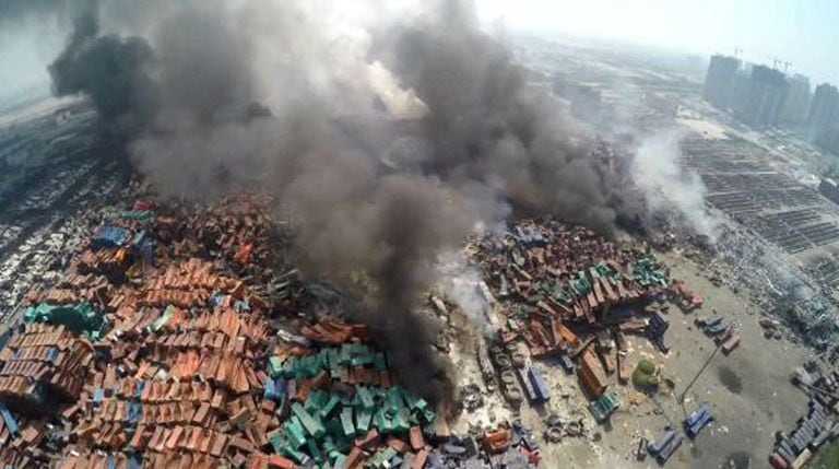 Imagem aérea de televisão da região afetada pelas explosões