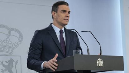 O presidente do Governo espanhol, Pedro Sánchez, em uma entrevista coletiva.