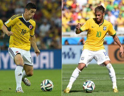 James e Neymar, os camisas 'dez' da Colômbia e do Brasil.
