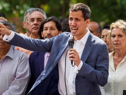O oposicionista Juan Guaidó participa de uma concentração contra o Governo de Nicolás Maduro.
