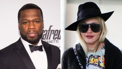 O rapper 50 Cent e a cantora Madonna, retratados em Nova York em junho de 2021.