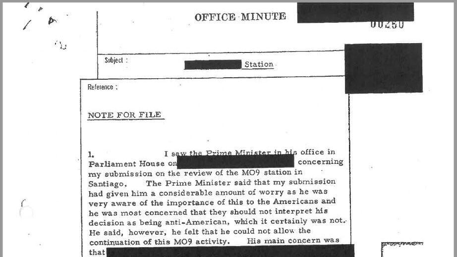Um dos documentos em que a CIA pede o apoio clandestino da Austrália depois da eleição de Allende.