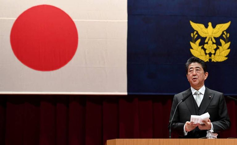 O primeiro-ministro do Japão, Shinzo Abe, durante um discurso em 17 de março.