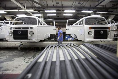 Linha de produ&ccedil;&atilde;o da Volkswagen em S&atilde;o Bernardo do Campo.