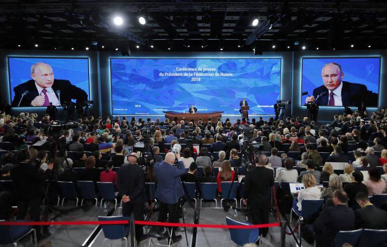 O presidente russo, Vladimir Putin, durante sua tradicional entrevista coletiva do final de ano, nesta quinta-feira.