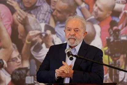 Presidente Luiz Inácio Lula da Silva, em pronunciamento no Sindicado dos Metalúrgicos em São Bernardo, em março.