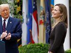 Judge Amy Coney Barrett reacts as U.S. President Donald Trump introduces her as his the Supreme Court Associate Justice nominee in the Rose Garden of the White House in Washington on September 26, 2020. Photo by Yuri Gripas/ABACAPRESS.COM *** Local Caption *** .
