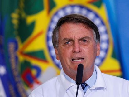 O presidente Jair Bolsonaro em pronunciamento no Palácio do Planalto, no dia 12 de janeiro.