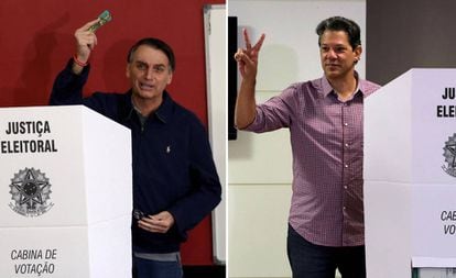 Bolsonaro e Haddad no domingo da votação.