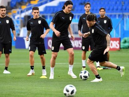 Os uruguaios treinam para sua segunda partida na Copa.