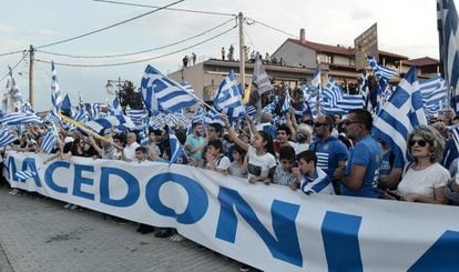 Manifestação contra o uso do nome Macedonia por Skopje, na passada quarta-feira na cidade grega de Pella.