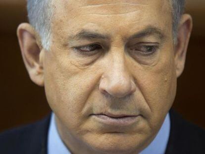 Benjamin Netanyahu no conselho de ministros deste domingo.