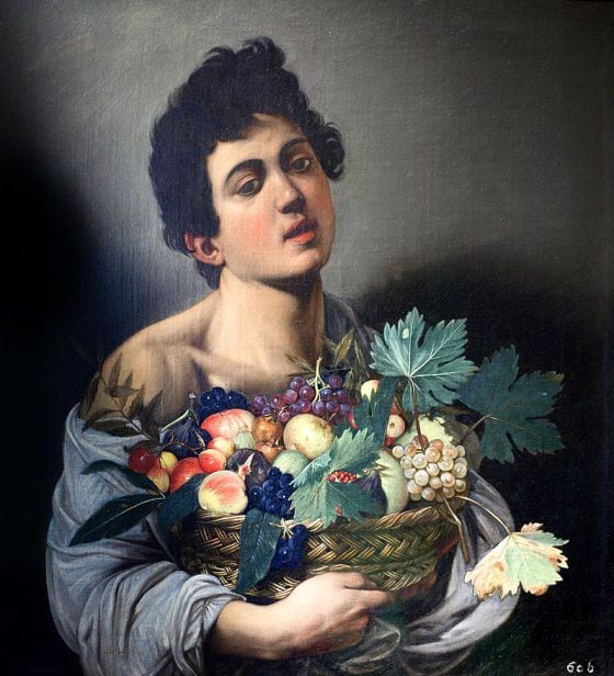 Caravaggio, 'Menino com cesta de frutas' (1593). Está na Galeria Borghese (Roma, Itália). 