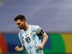 Messi celebra su gol en la tanda de penaltis frente a Colombia en la semifinal.