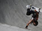 Britain's Sky Brown competes in the women's park final during the Tokyo 2020 Olympic Games at Ariake Sports Park Skateboarding in Tokyo on August 04, 2021. (Photo by Lionel BONAVENTURE / AFP)