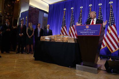 Donald Trump, durante a conferência de imprensa em Nova York.