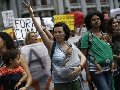 Marcha das mulheres no Rio, na quarta.