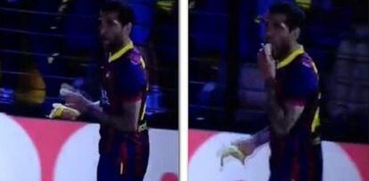 Captura do momento em que Alves come a banana.