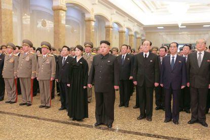 O líder norte-coreano, Kim Jong-un, na quinta-feira, em Pyongyang, durante cerimônia em homenagem ao terceiro aniversário de morte de seu pai.