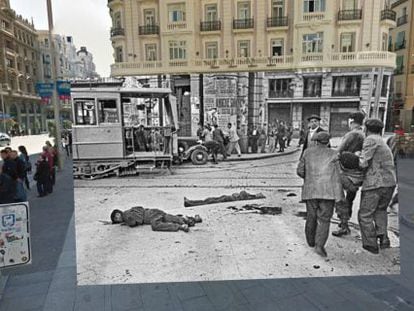 Um cadáver caído em Madri na Guerra Civil.