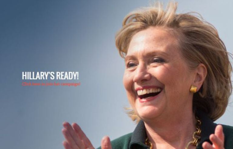 Capa do site de campanha de Clinton: Ready for Hillary – prontos para Hillary.