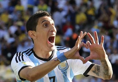 Di María comemora seu gol contra a Suíça.