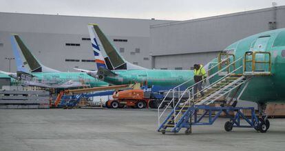 Aviões Boeing 737 Max no aeroporto de Seattle.