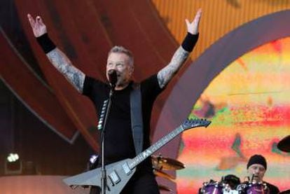 James Hetfield, vocalista do Metallica, durante um concerto no Global Citizen Festival, no Central Park (Nova York) em setembro