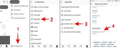 Por este caminho você pode checar s informações sobre seus interesses, que o Instagram usa para decidir os anúncios que te mostra