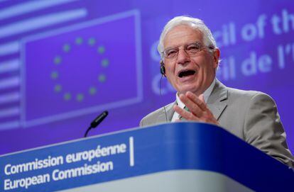 O chefe da diplomacia da UE, Josep Borrell, durante entrevista coletiva em Bruxelas no mês passado.