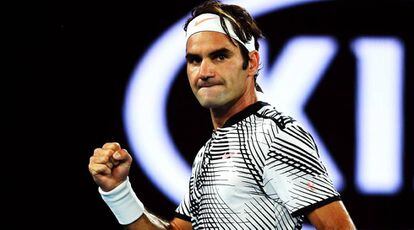 Federer celebra o ponto final ante Nadal neste domingo.