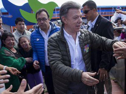 Juan Manuel Santos em um comício eleitoral no domingo, em Bogotá.